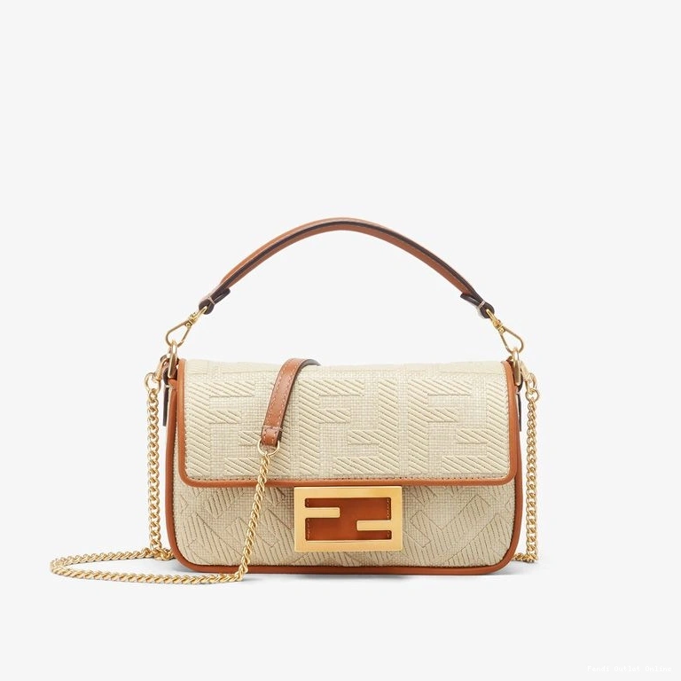 Cheap Baguette FF Mini Bag In Motif Straw Beige Fendi 0811
